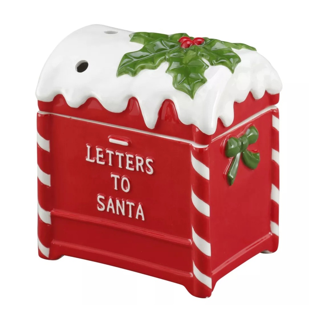 Letters To Santa‎ Aroma Wax Warmer Red Mailbox Snow Holly Christmas Ceramic NEW